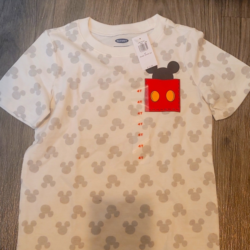 Brand new 4T  Mikey mouse t-shirt  white with red and black pocket and gray